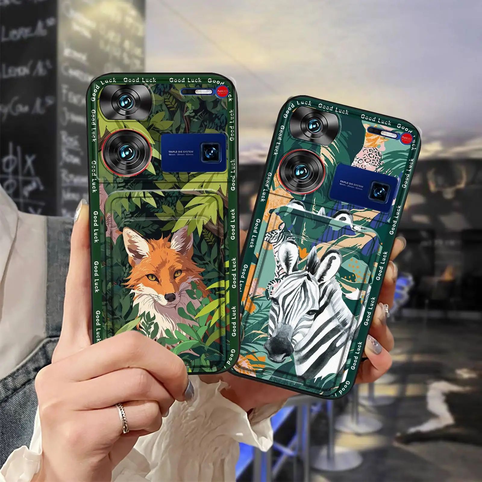 

Silicone Cute Phone Case For ZTE Nubia Z60 Ultra Card bag Card slot Waterproof Cover Anti-knock Graffiti Card sleeve