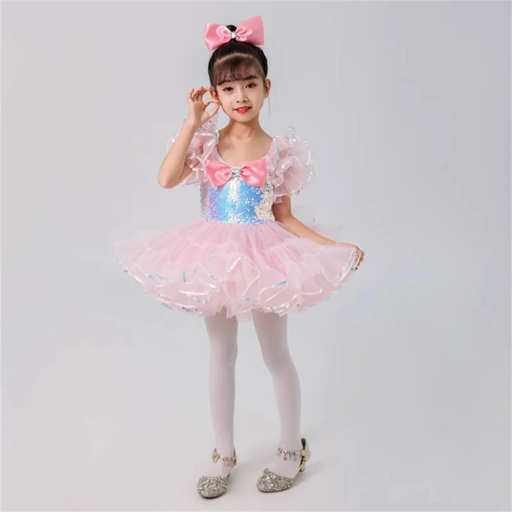 Abbigliamento da sala da ballo per bambini vestito da Tutu di danza moderna con paillettes vestito da principessa da sposa per bambini Costume da ballo Jazz per ragazze