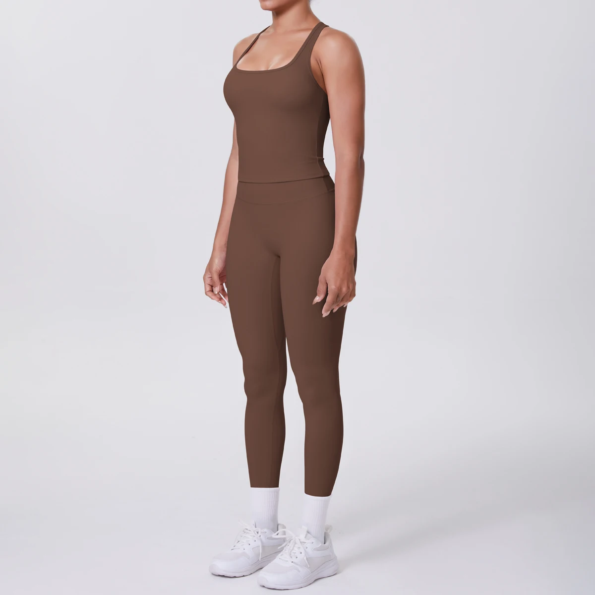 Hamidou 2-teiliges Damen-Yoga-Set, schnell trocknende, hüftformende Fitnesshose, Yoga-Leggings, einfarbig, Gym, schöner Rücken, I-förmige Weste – Detail 7