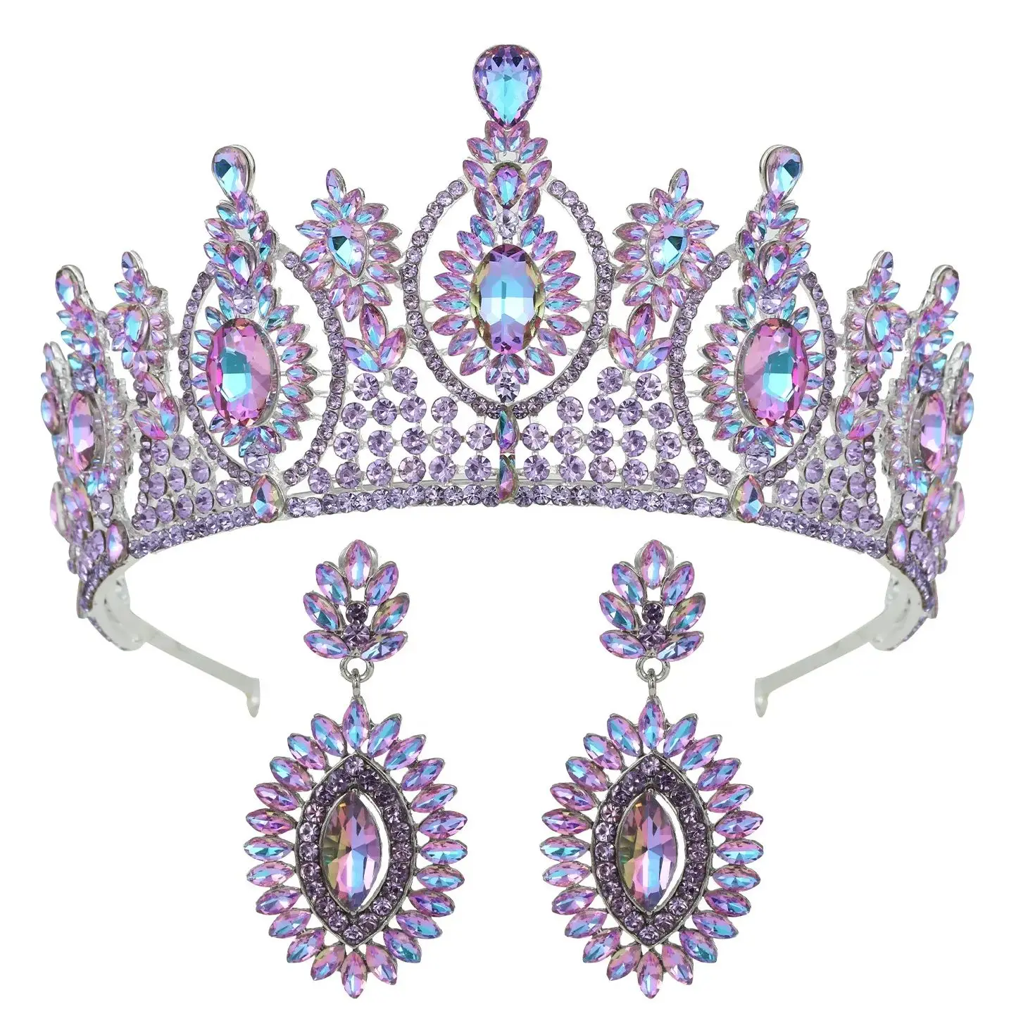 

DIEZI 9 Colors Baroque Purple AB Crystal Tiara For Women Girls Party Jewelry Sets Bridal Crown Earrings Wedding Hair Jewelry