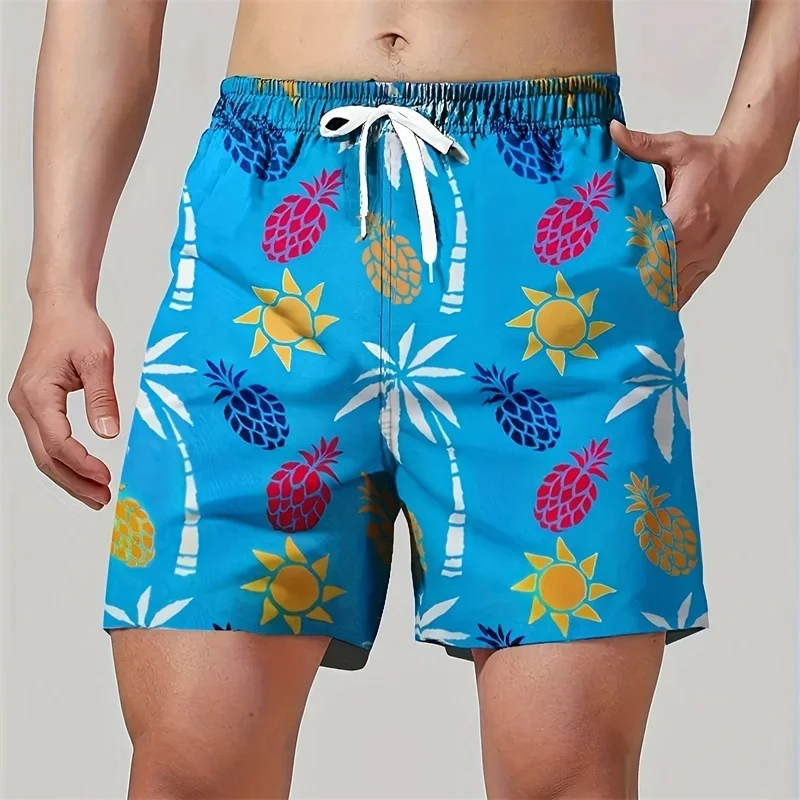 Cartoon Animals Plants 3D Print Short Pants For Men Gradient Palm Tree Pattern Swim Trunks Summer Hawaiian Cool Beach Shorts