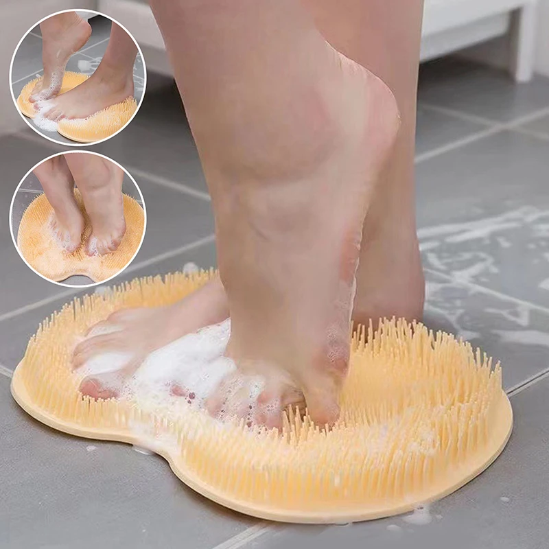 Exfoliating Shower Massage Mat Non-Slip Bath Scrub Pad Foot Wash Pad Bathroom Wall Mounted Mat Rub Back Sucker Brushes Pad