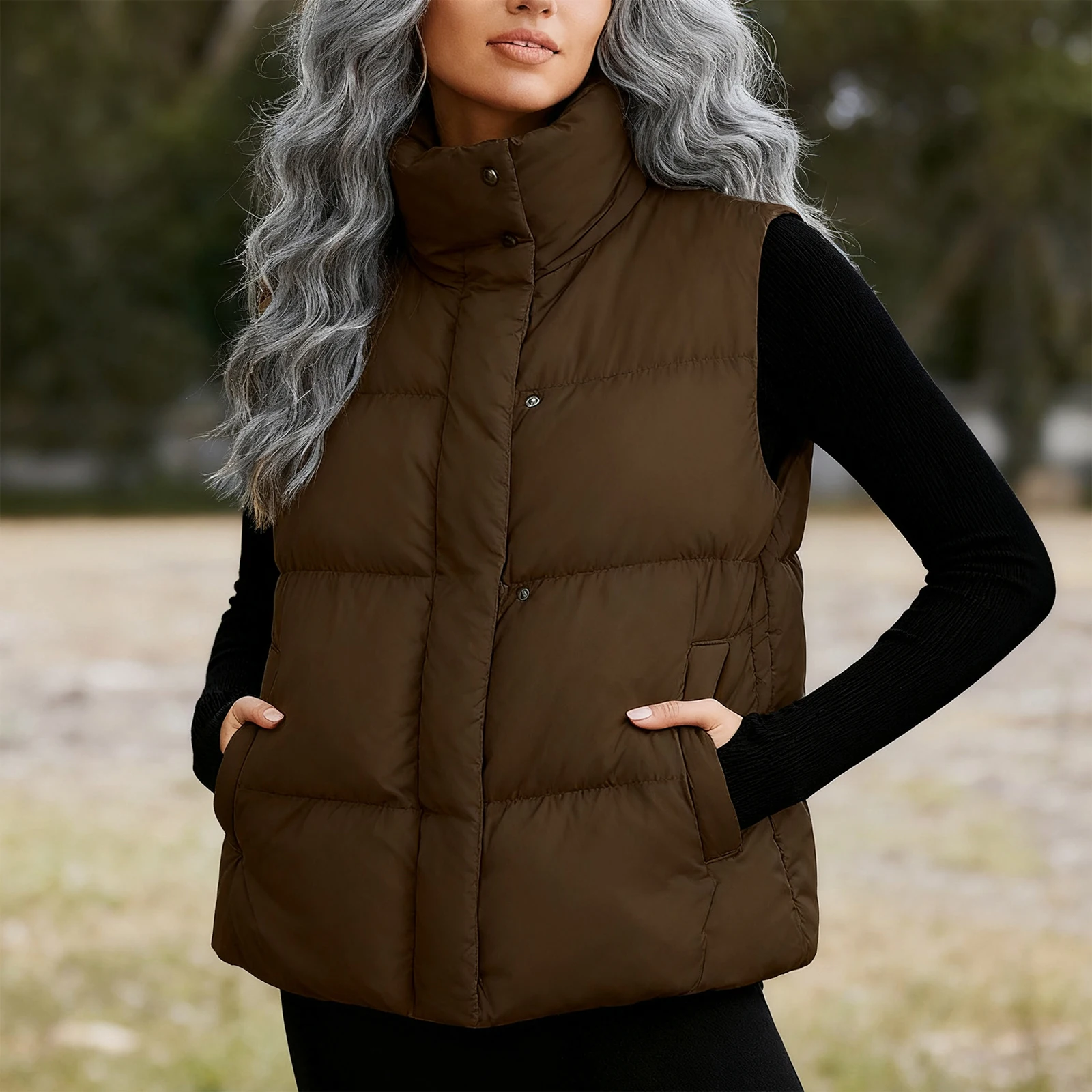 

Женское зимнее однотонное теплое пальто без рукавов с воротником-стойкой на молнии, толстое удобное пальто, куртка с карманами