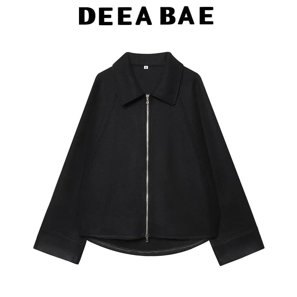 

DEEABAE осенняя новая женская свободная вязаная куртка с откидной крышкой и длинными рукавами на молнии сзади