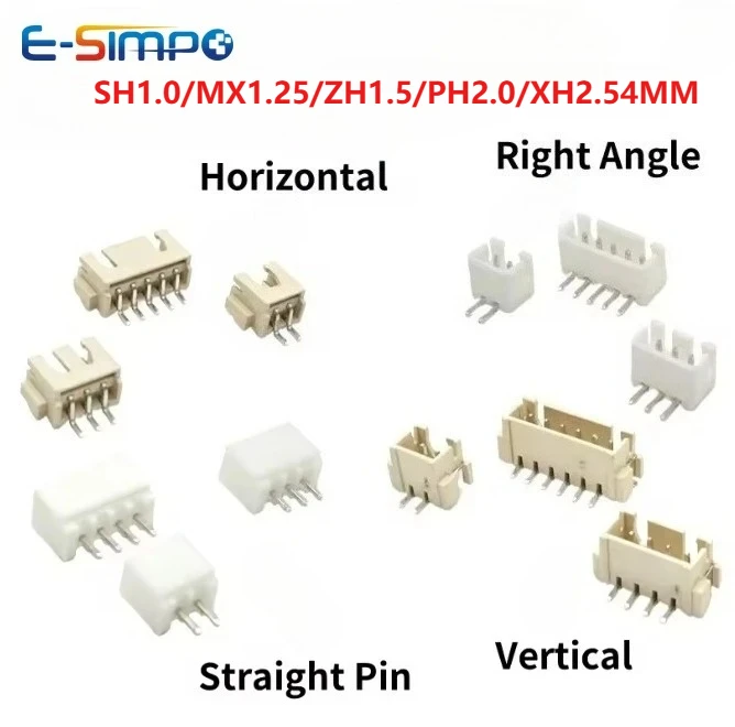 50pcs MX1.25 SH1.0 ZH1.5 PH2.0 XH2.54 VH3.96mm Straight DIP Right Angle Vertical SMT Horizontal SMD Male Wafer Connector