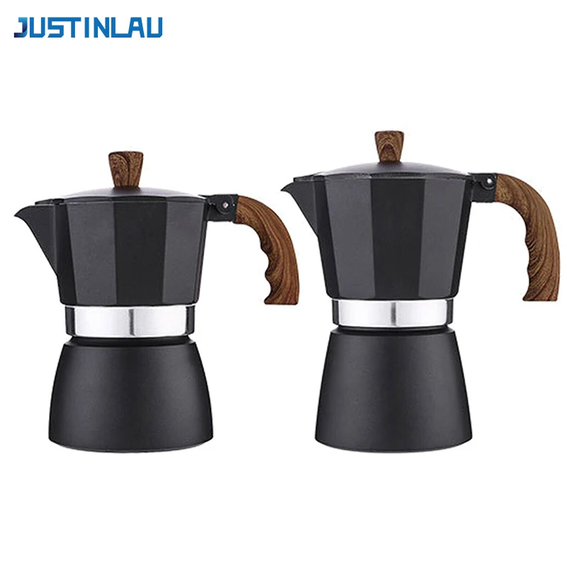 JUSTINLAU café Moka Pot 150 ml/300 ml Vintage manche en bois cafetière expresso Moka Pot classique italien café Pot café outil