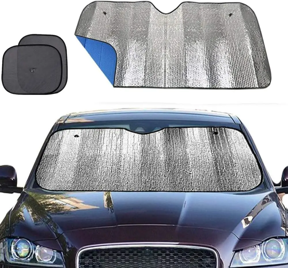 

Windshield Sun Shade for Car, Reflect Sunlight Heat and UV Rays, Protect Interior, Keep Vehicle Cool, with 2 Side Window Shades
