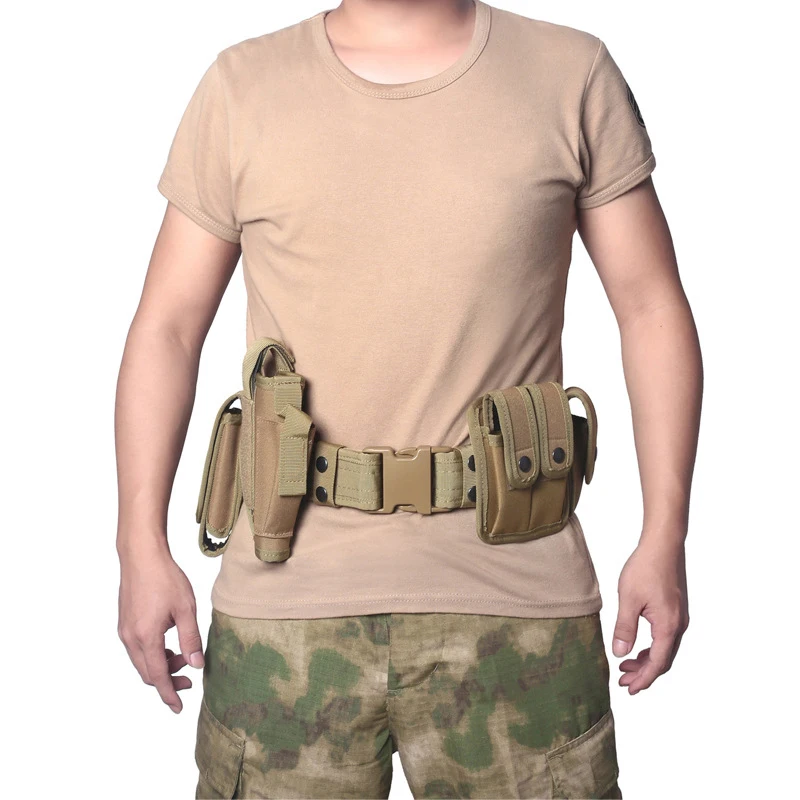 Tactical Battle Belt Airsoft Duty Belt Set Adjustable Nylon Military Security Belt Hunting Belt Gun Holster Flashlight Pouch Set