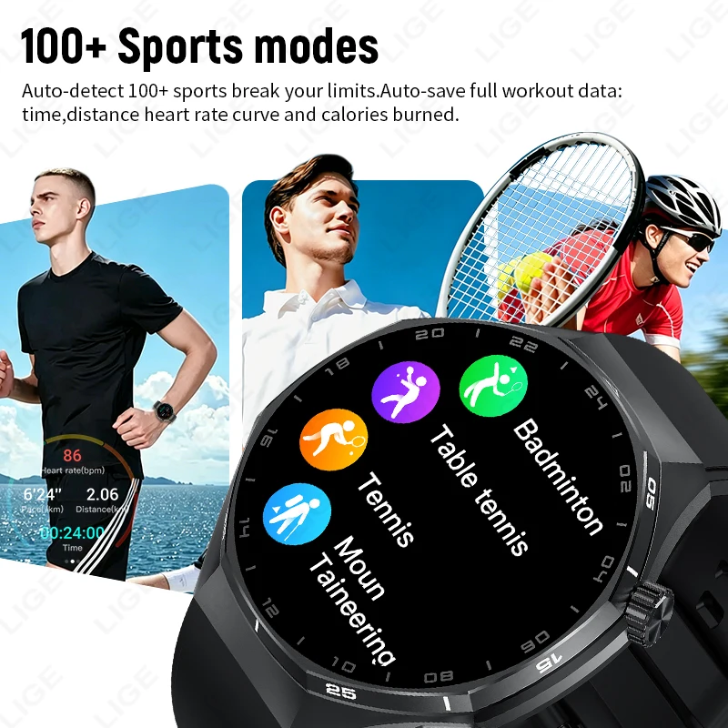 LIGE New Military Ultra-Time Standby 1000mAh Battery Smart Watch Waterproof Flashlight Heart Rate Sports tracker Smartwatch Men