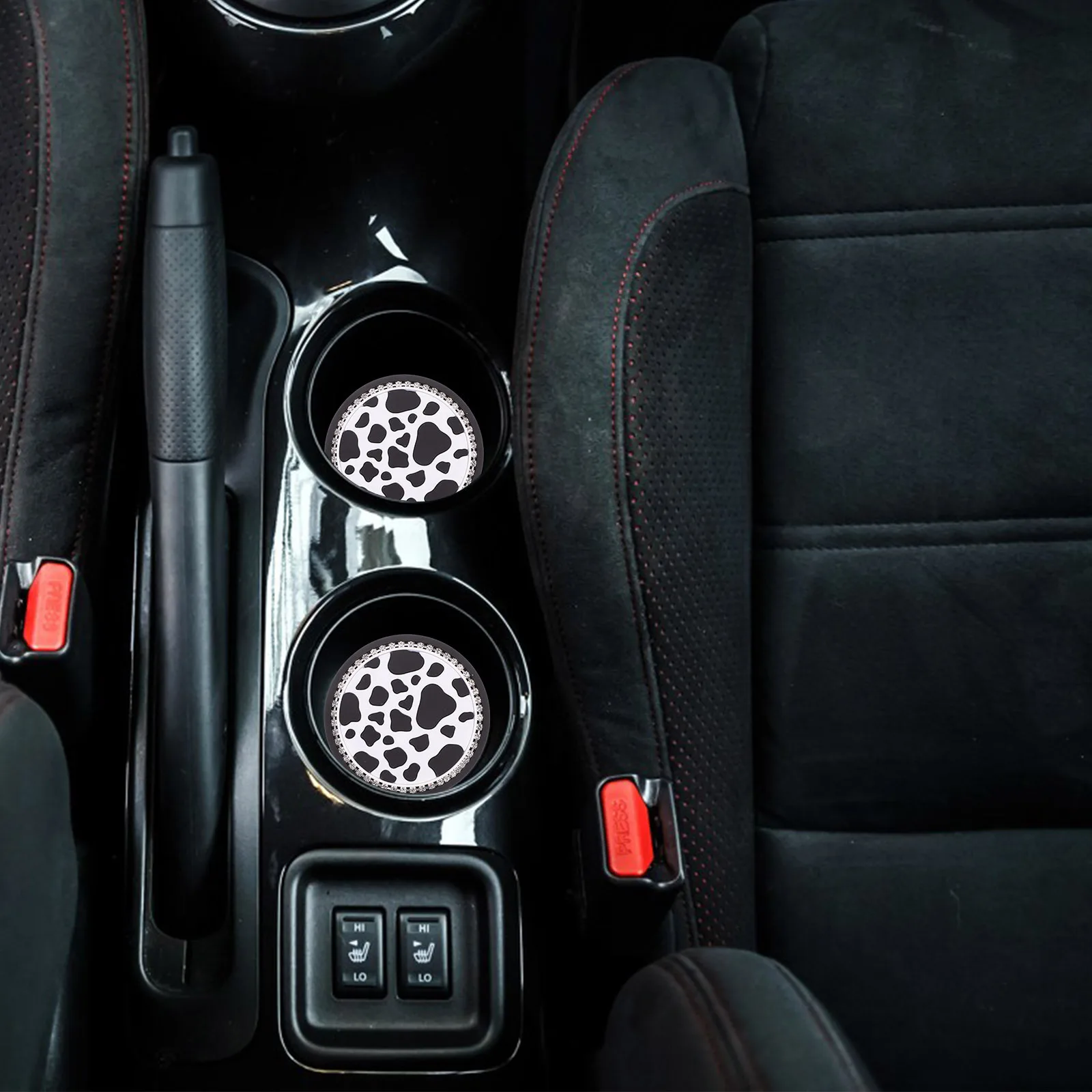 

2Pcs PVC Car Cup Mat with Cow Pattern Non-Slip Surface for Cup Holders Interior Car Accessories Decorative and Functional