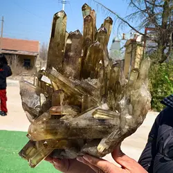 Natural citrine cluster, mineral specimen, quartz crystal healing