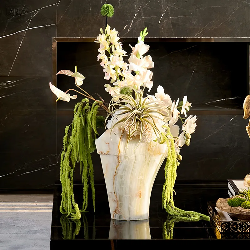 مزهرية اليشم الإيطالية في العصور الوسطى لتزيين مدخل الفيلا مزهرية حجرية كبيرة أدوات زهور لطاولة الطعام #5