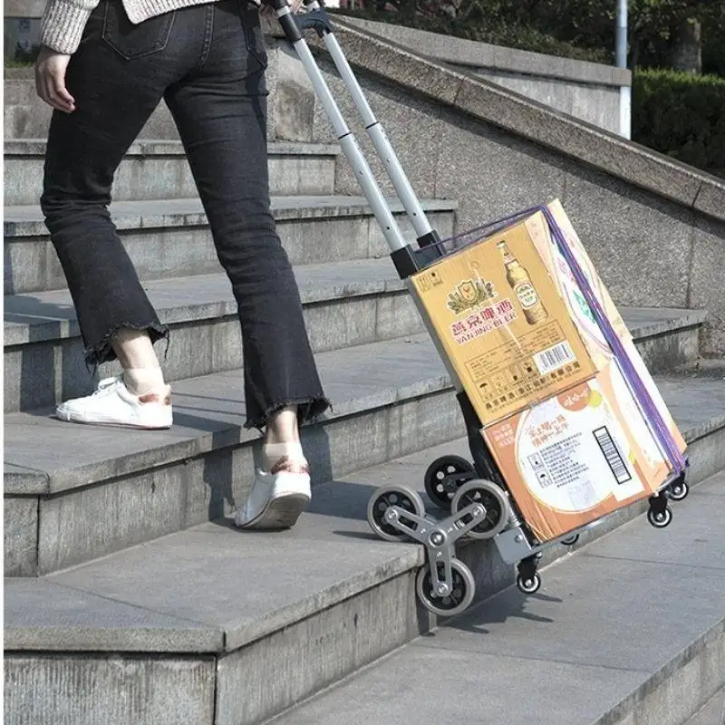 portable-hand-pulled-hand-pushed-shopping-cart-stair-climbing-travel-cargo-transport-vehicle-retractable-handle-stainles