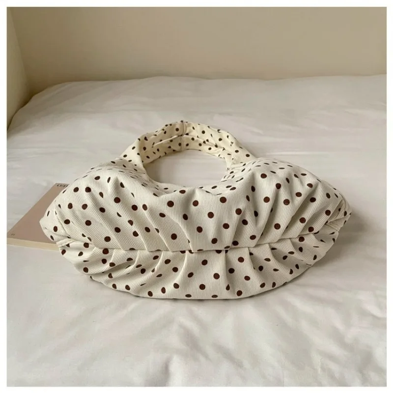 CEEKAY Canvas-Tasche mit Polka-Dot-Muster, Hobo-Stil, breiter Träger, geraffte Falten, vielseitig einsetzbar, für den täglichen Gebrauch, Freizeit, große Kapazität, Damenhandtasche. – Detail 5