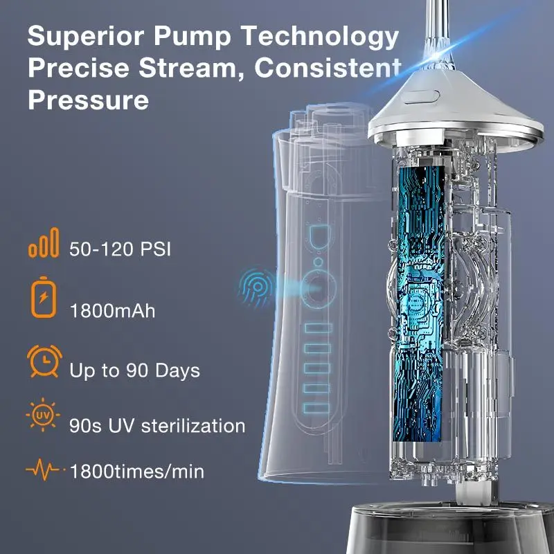 Premium Cordless Tooth Water Flosser UVC Sterilizing Function Dental Oral Irrigator with IPX7 Waterproof for Oral Hygiene