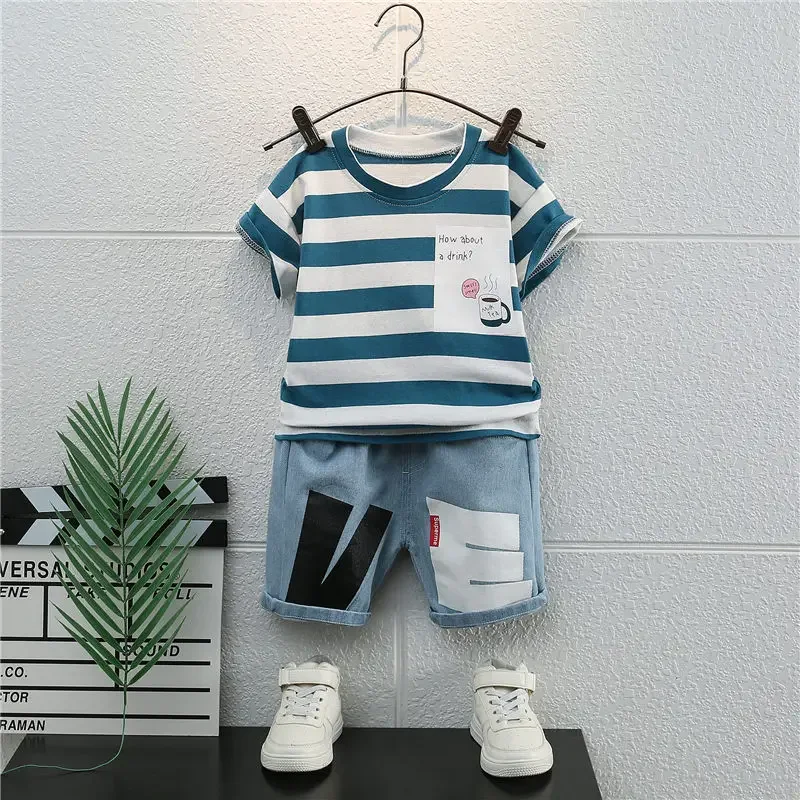 Summer Children Boys Clothing Strips Kids Cartoon T-Shirt Shorts 2Pcs/Set Toddler Leisure Sport Suits Baby Cotton Tracksuits