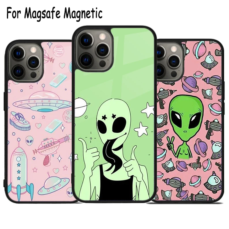 ALIEN INVASION Wireless Charge Magsafe Phone Case For iPhone 15 16 14 13 11 12 Pro Max Plus Magnetic Bumper Cover