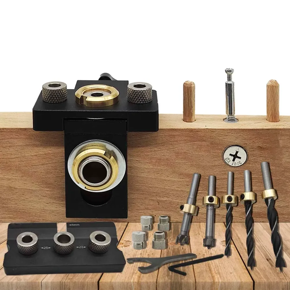 

3 In 1 Adjustable Woodworking Drilling Guide Locator Puncher Tools Wood Doweling Jigs for Eccentric Wheel Wooden Panel Splicing