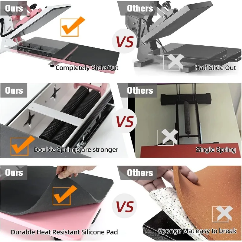 디지털 열 프레스 기계, 슬라이드 아웃 산업 품질 티셔츠, 열 전달 기계, 핑크 화이트, 15x15 인치