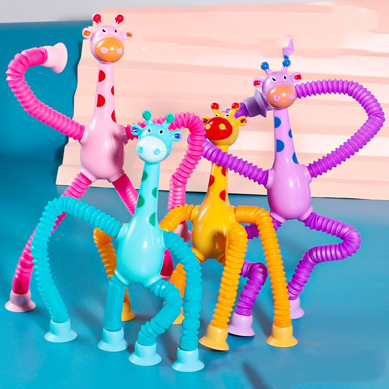 Children Suction Cup Giraffe Toys Pop-up Tube Telescopic Giraffe Creative Baby Puzzle Anti-stress Decompression Toys