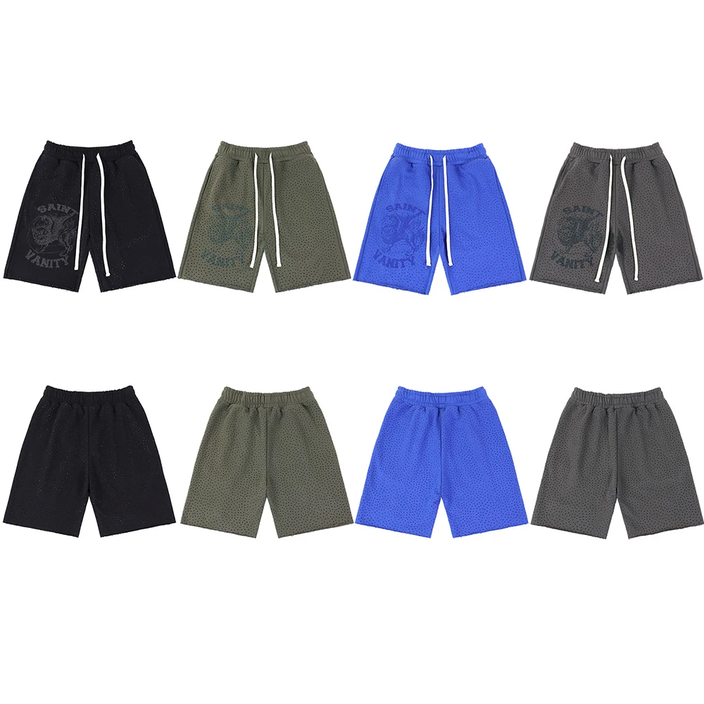 

Новые модные спортивные шорты 2026 года для мужчин: широкие, свободные, с полным алмазным блеском, в стиле High Street, оверсайз, длиной до колена