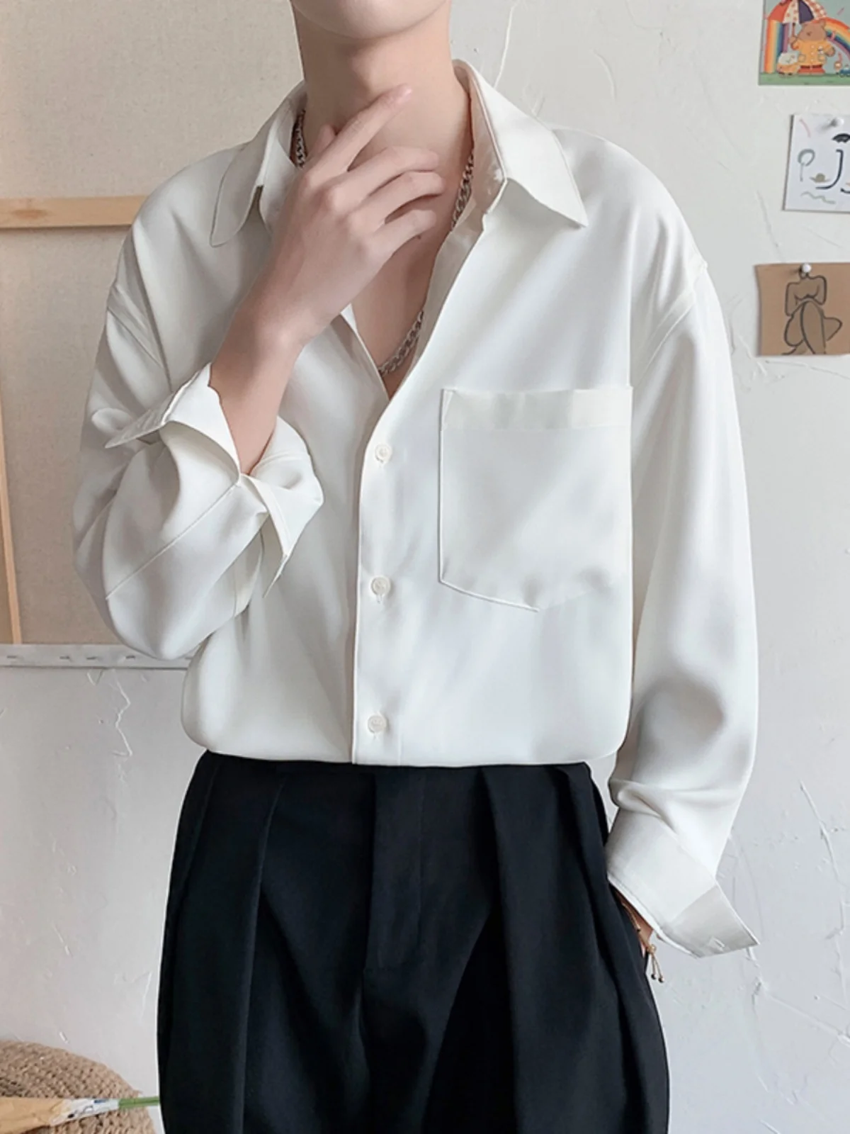 

Casual Pure Color Long Sve Men's irt Spring Autumn Faionable Student Wardrobe ential Base Layer irt Decorative St...