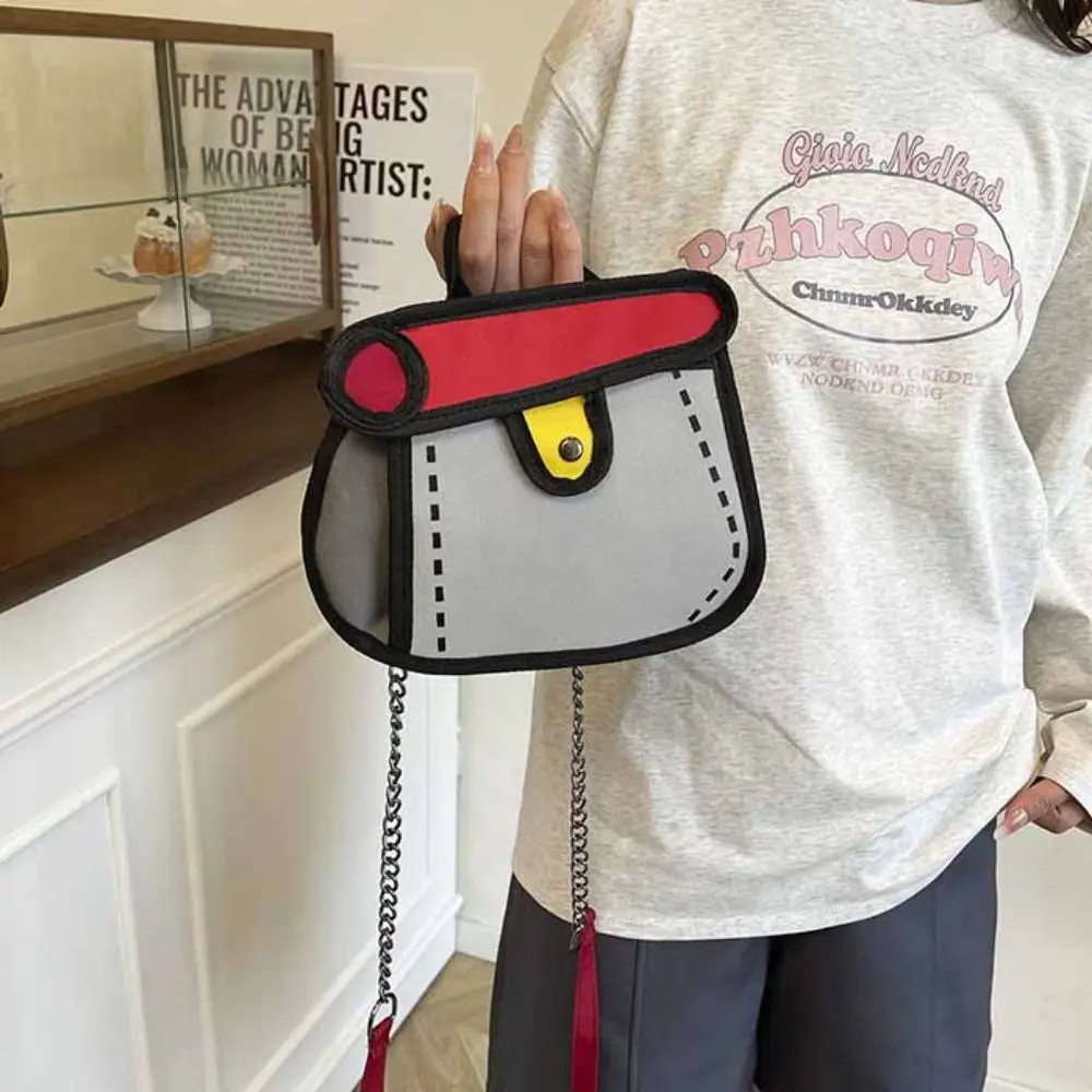 

Portable Cartoon Comic Crossbody Bag Canvas Handbag Chain Shoulder Bag All-match Coin Purse Line Painting Messenger Bag Girls