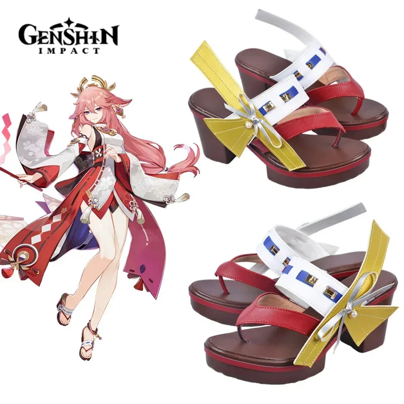 Sandálias Cosplay Anime do jogo Genshinimpact, Sapatos Cos bonitos casuais, Moda de alta plataforma, Genshinimpact Yae Miko Guuji, Muito Feminino