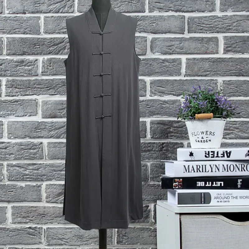 법복 코튼 린넨 얇은 불교 로브, 긴 조끼, 소림 승려 쿵푸 세트, 여름 무술 태극권 유니폼