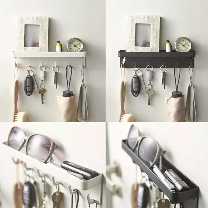 High Quality Wall-Mounted Magnetic Key Mail Holder Rack Organizer Shelf with 6 Hooks Tray for Engryway Hallway Kitchen Decor