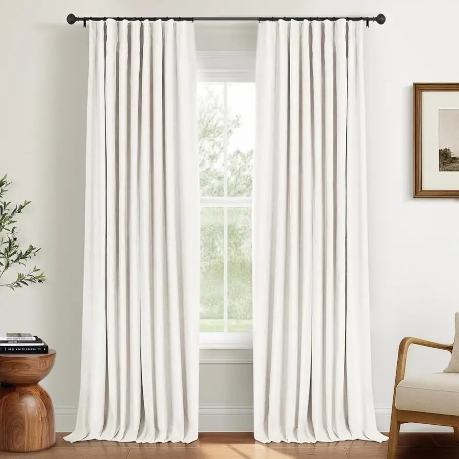 

INO ADAY 100% Blackout Curtains for Bedroom, Black Out Curtains 84 Inch Long, Clip Rings Linen Blackout Drapes, Thermal Insulate