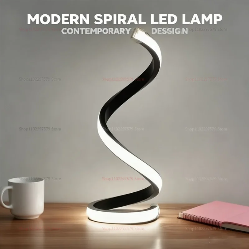 2025LED مصباح مكتبي بإضاءة ليلية حلزونية، قابل للتعديل لغرفة النوم وغرفة المعيشة والمكتب والإضاءة المضيئة الزخرفية الصديقة للبيئة.