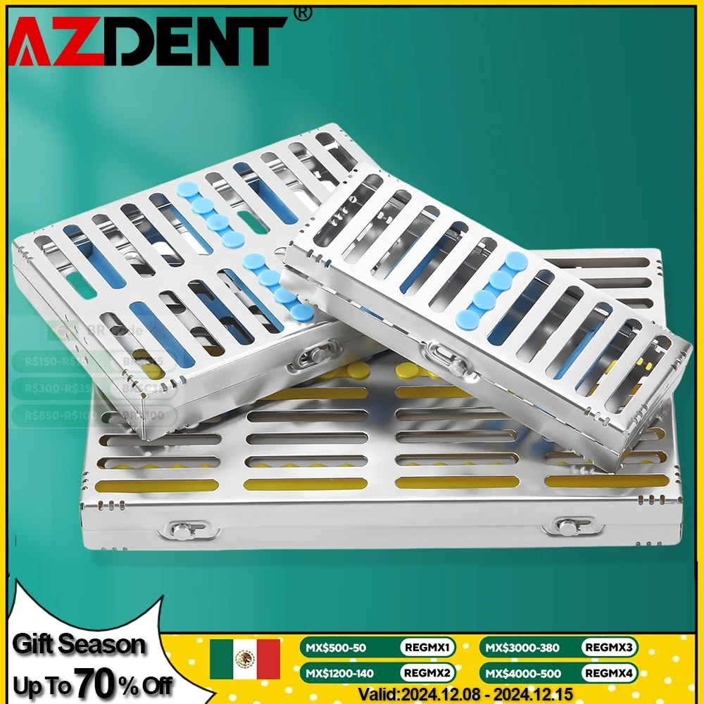 Azdent Dental Sterilization Rack Surgical Autoclavable Sterilization Box Dental Cassette File Burs Disinfection Tray Lab Tools