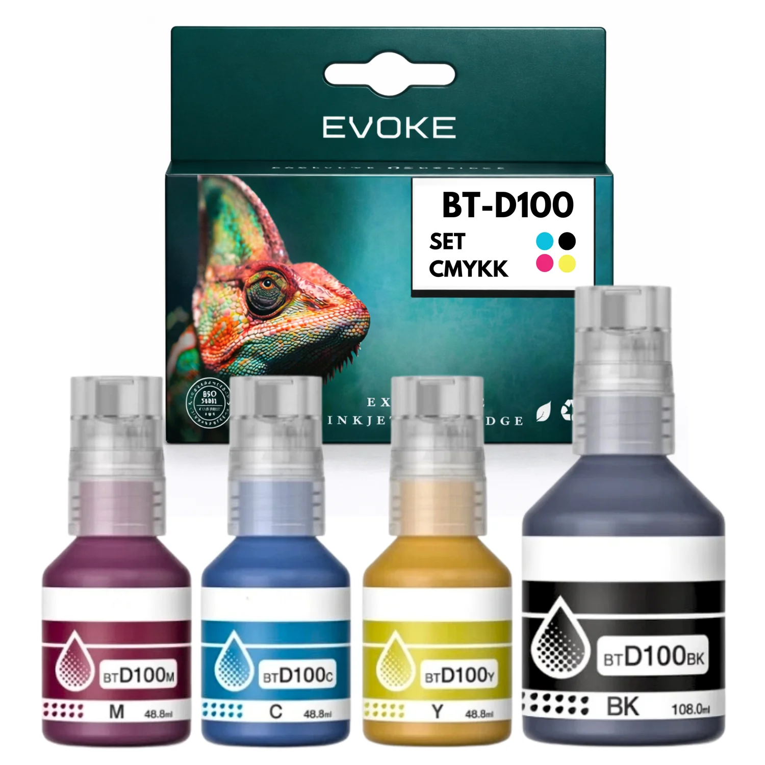 Evoke compatibele toner voor Brother Btd100 Btd100Bk Btd100C Btd100M Btd100Y 4X Cmyk: Zwart, Cyaan, Magenta, Geel 400 ml 22500 pagina's Dcp-T230 T236 T238 T430W T435W T436W T439W T530Dw T535Dw T536Dw