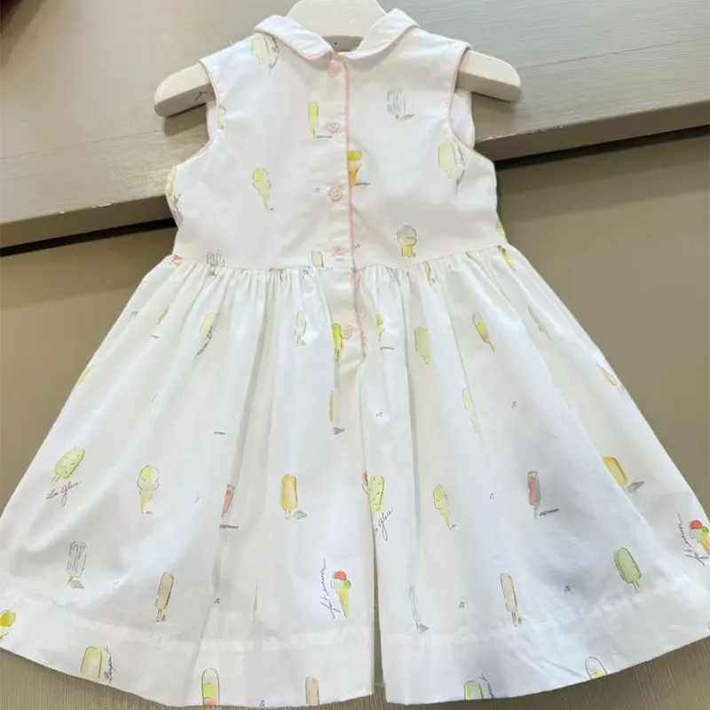 2026 Summer BP Baby Girls Ice Cream White Dress Smocking Dresses for Birthday Girls Elegant Cherry Clothing