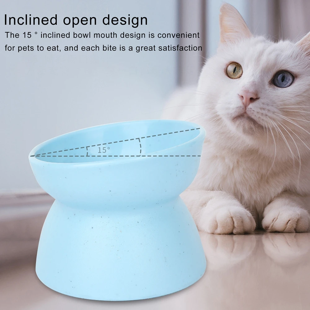 Cat Bowl High Foot Dog Bowl 15°Neck Protector Cat Pet Food Water Bowl Anti-overturning Binaural Pet Feeding Cup Pet Feeder Bowl