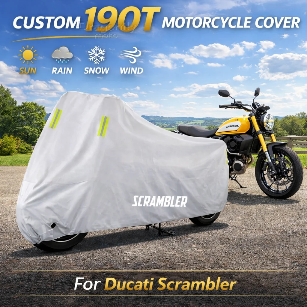 

Чехол для мотоцикла Ducati Scrambler 400 800 1100 2014-2019, серебристый, водонепроницаемый, защита от УФ-лучей, дождя, пыли, солнца, для улицы и дома