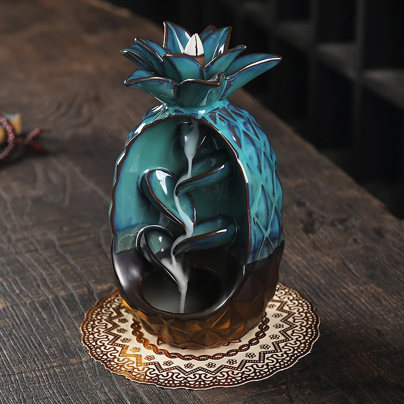 Handmade Gift Home Decorations Ceramics Pineapple Waterfall Backflow Incense Indoor Aromatherapy Candlestick