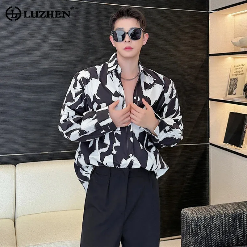 

LUZHEN Long Sleeved Shirts Autumn Fashion Personality Print Design High End Vintage Versatile Trendy Elegant Social Tops LZ5623