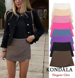 KONDALA Women Skort High Waist Skirt Pants Brown Asymmetric Shorts New 2025 Spring Summer Fashion Casual Pink White Skort