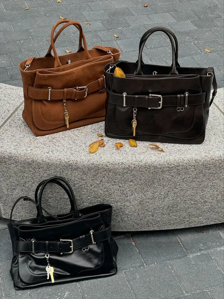 حقيبة يد جلدية كبيرة من بورتوسوي مع حزام كتف طويل، موديل جديد لصيف 2025، حقيبة يد ناعمة من جلد البقر بأسلوب كوري للاستخدام ال...