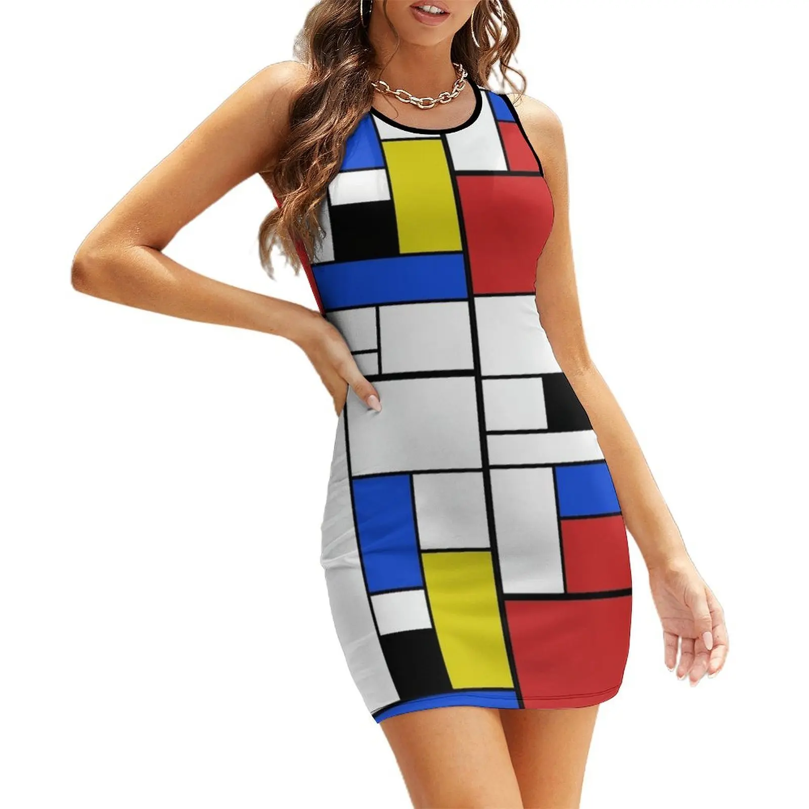 

Mondrian Lines Sleeveless Sundress Woman's evening dress womans clothing luxury dress summer dress korean women