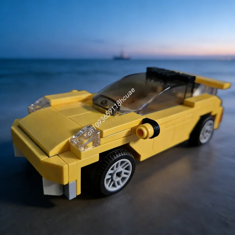 

112 деталей MOC, желтая машинка, 3 части, модель City Champions, конструктор, строительные блоки, рождественский подарок, кирпичики для детей