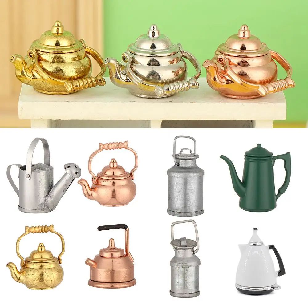 Dollhouse Kettle Miniature Teapot Mini Watering Pot Scene Model Dolls House Furniture Gift Doll Accessories 1:12 Scale