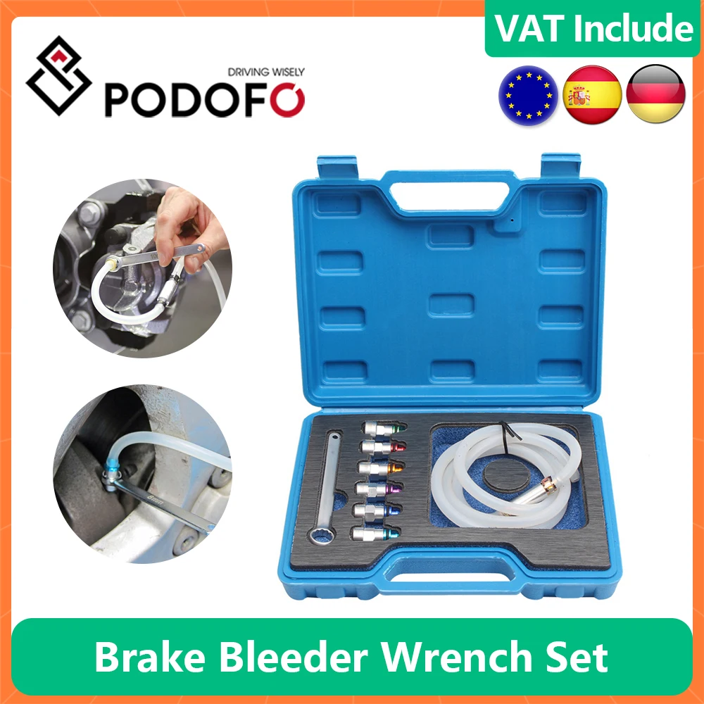 Podofo 8Pcs Brake Bleeder Wrench Set 7-12mm 12-Point Wrench Hydraulic Clutch Systems 1.2m Drain Hose for Car SUV Truck Moto