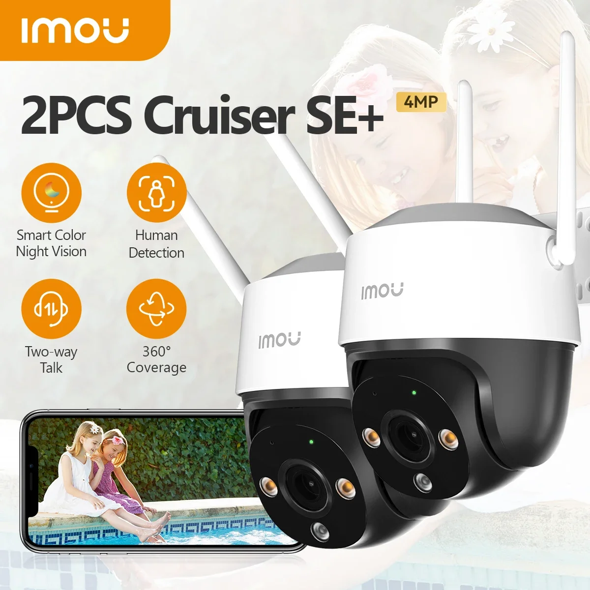 IMOU 2PCS Cruiser SE+ 5MP Wi-Fi PTZ Camera Smart Color Night Vision 360° Outdoor Security 360° Coverage Smart Auto Tracking