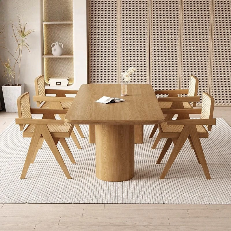 Nordic solid wood dining table and chair combination, living room household ash wood dining table
