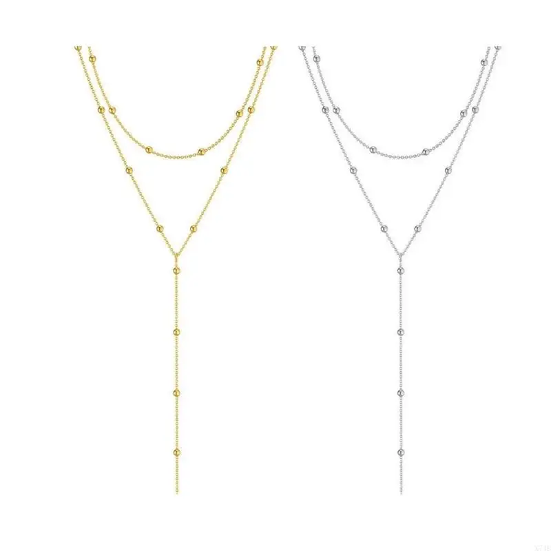  Multiple Layer Y Necklace Glossy Alloy Materials Elegant Fringe Embellishment Gift for Her Gold Silver Choices