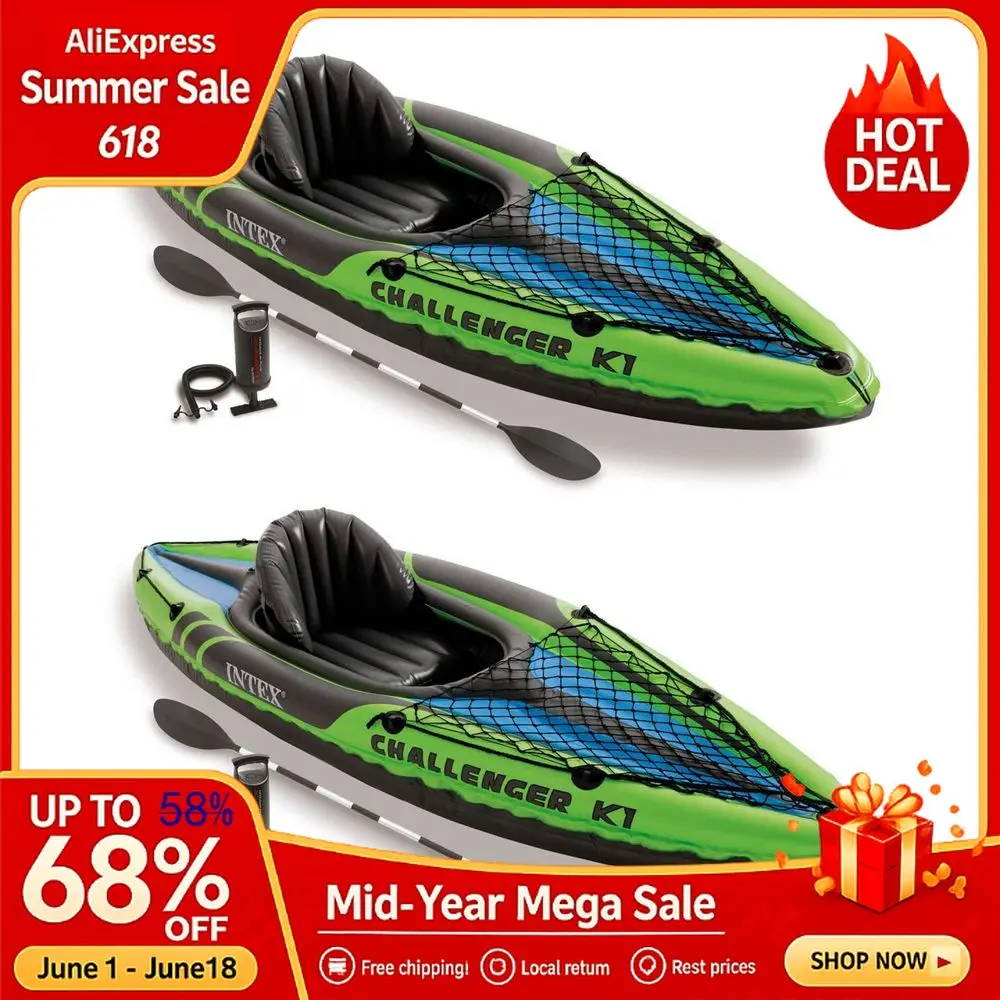 

Challenger K1 1 Person Durable Vinyl Streamline Sporty Kayak With Inflatable Seat And Backrest, Oar, Pump, Carrying Bag Custom