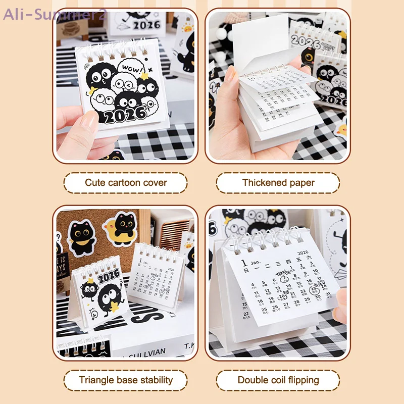 {Summer2} Calendário compacto 2026 de 2 unidades com estampa de gato, ideal para escritório e escola, acessório perfeito para sua mesa